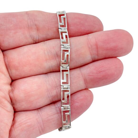 Estate Sterling Silver 925 FAS Greek Key Link Bracelet 7.5\